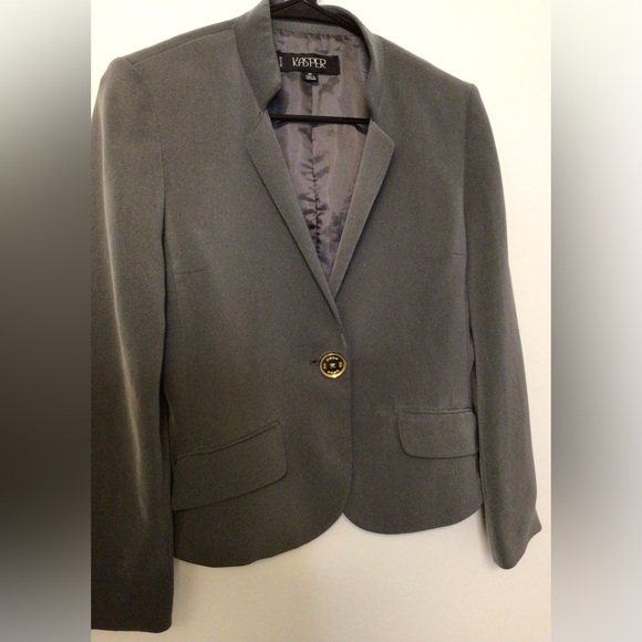 Kasper petite gray one button blazer jacket size 2 petite - Picture 5 of 7